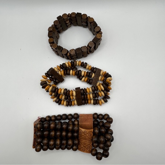 Boho Bundle of Three Wooden Stretch Bracelets - Picture 3 of 4